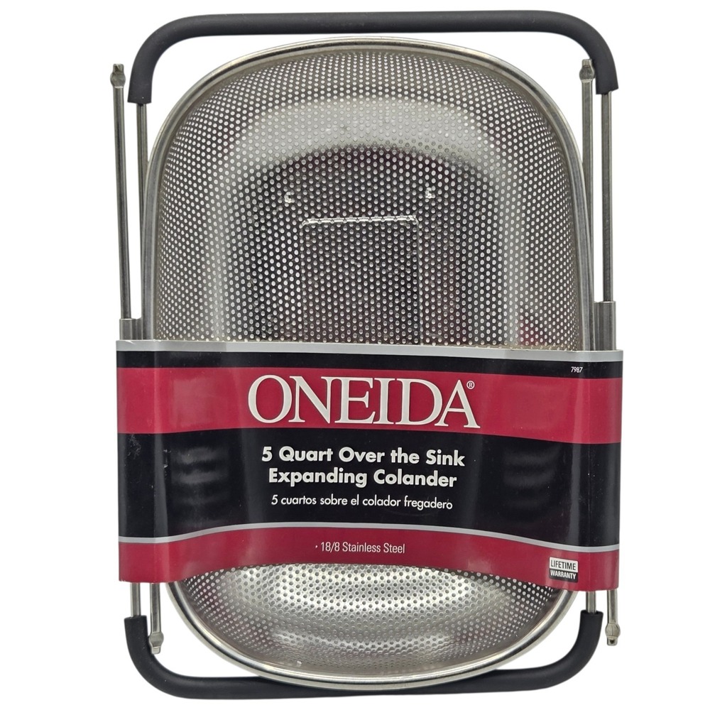 Oneida 5 Quart Over The Sink Stainless Steel Colander Strainer‎ Expandable Grip